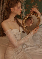 Vintage Court-Style Corset Dress with French Lace and Pearl Embellishments