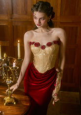 Romantic Velvet Corset Dress with Rose Detail for a Vintage Elegant Look
