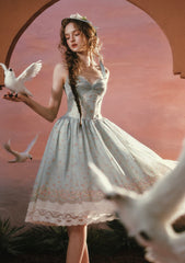 Romantic Lace-Trimmed Midi Dress with Floral Hem for Garden Parties and Dates