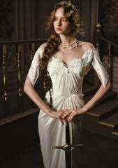 Ethereal Angel Dress with Winged Lace Neckline for Magical Evenings