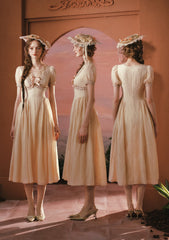 Romantic Sunset Rose Dress with Lace Trim for Garden Parties and Dates