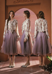 Romantic Purple Chiffon Shirt with V-Neck and Ruffles for Everyday Elegance
