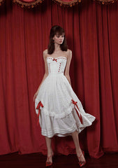 Vintage-Inspired Red Ballroom Skirt with Ribbon Accents