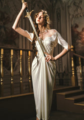 Ethereal Angel Dress with Winged Lace Neckline for Magical Evenings