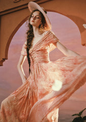 Flowy Floral Maxi Dress with Draped Sleeves for Sunset Garden Parties