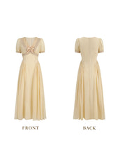 Romantic Sunset Rose Dress with Lace Trim for Garden Parties and Dates