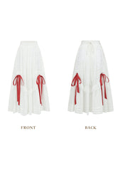 Vintage-Inspired Red Ballroom Skirt with Ribbon Accents