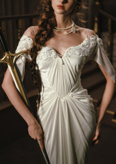 Ethereal Angel Dress with Winged Lace Neckline for Magical Evenings