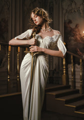 Ethereal Angel Dress with Winged Lace Neckline for Magical Evenings