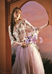 Romantic Purple Chiffon Shirt with V-Neck and Ruffles for Everyday Elegance