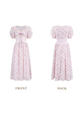 Romantic Floral Garden Dress with V-Neck Lace Trim for Spring Afternoons