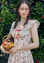 Romantic Red Garnet Corset Dress with Lace & Ribbon Details