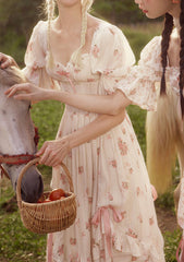 French Floral Corset Dress with Oil Painting Rose Design for Summer Elegance